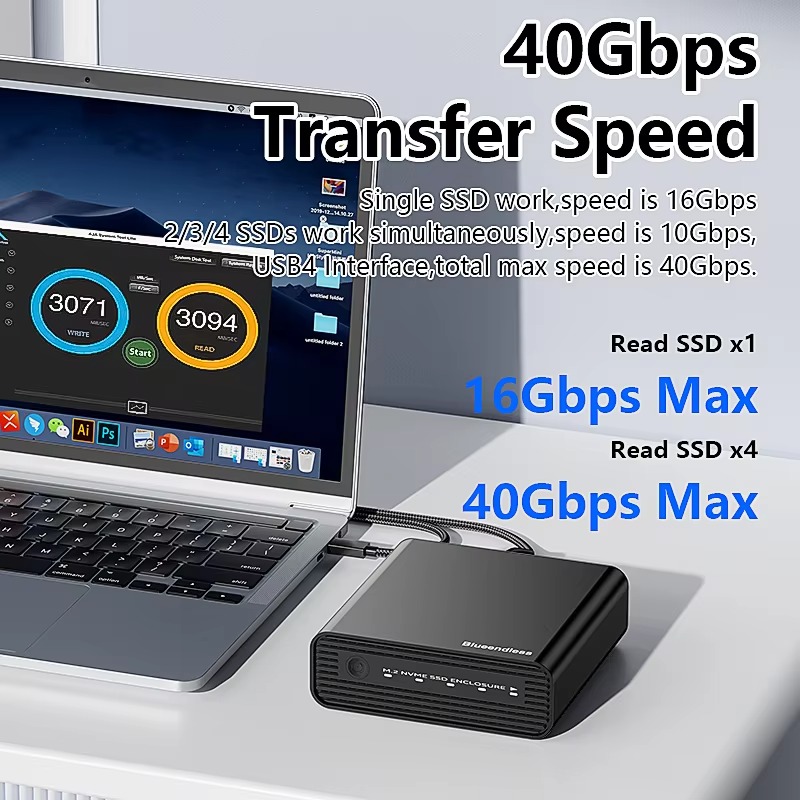 Aluminum M2 4-Bay USB4 Externa - Case Fan recension och pris