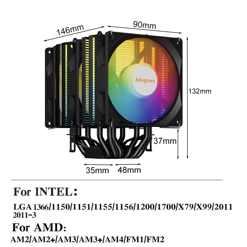 RGB CPU Cooler AM4 6 Heat Pipe - Cpu Heatsink recension och pris